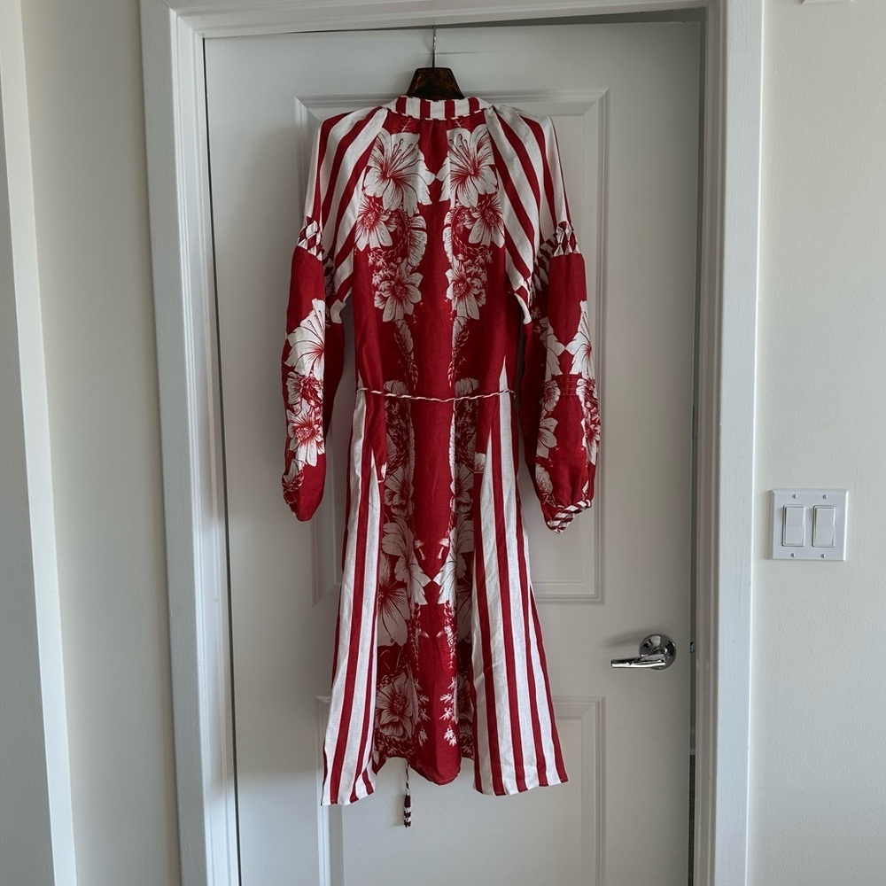 Farm Rio Red Floral Chains Stripes Midi Dress - Picture 11 of 11